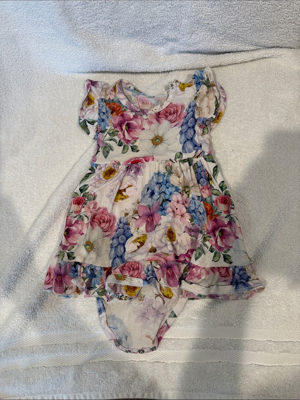 Posh Peanut Floral One-Piece Dress in Pink, Purple, Blue and Yellow